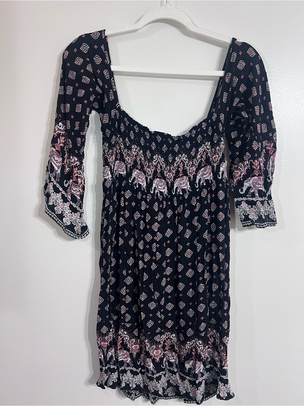 Live 4 Truth Black Mini Dress with Pink & Cream Boho Print